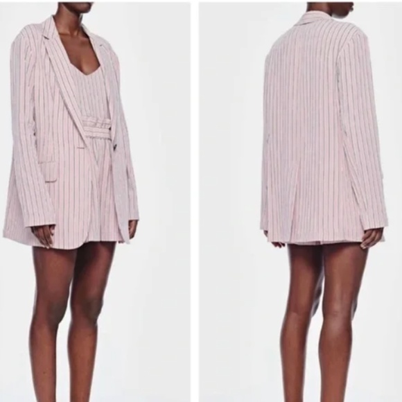 Tibi Stripe Twill Oversized blazer dusty pink multi - L - Picture 1 of 11